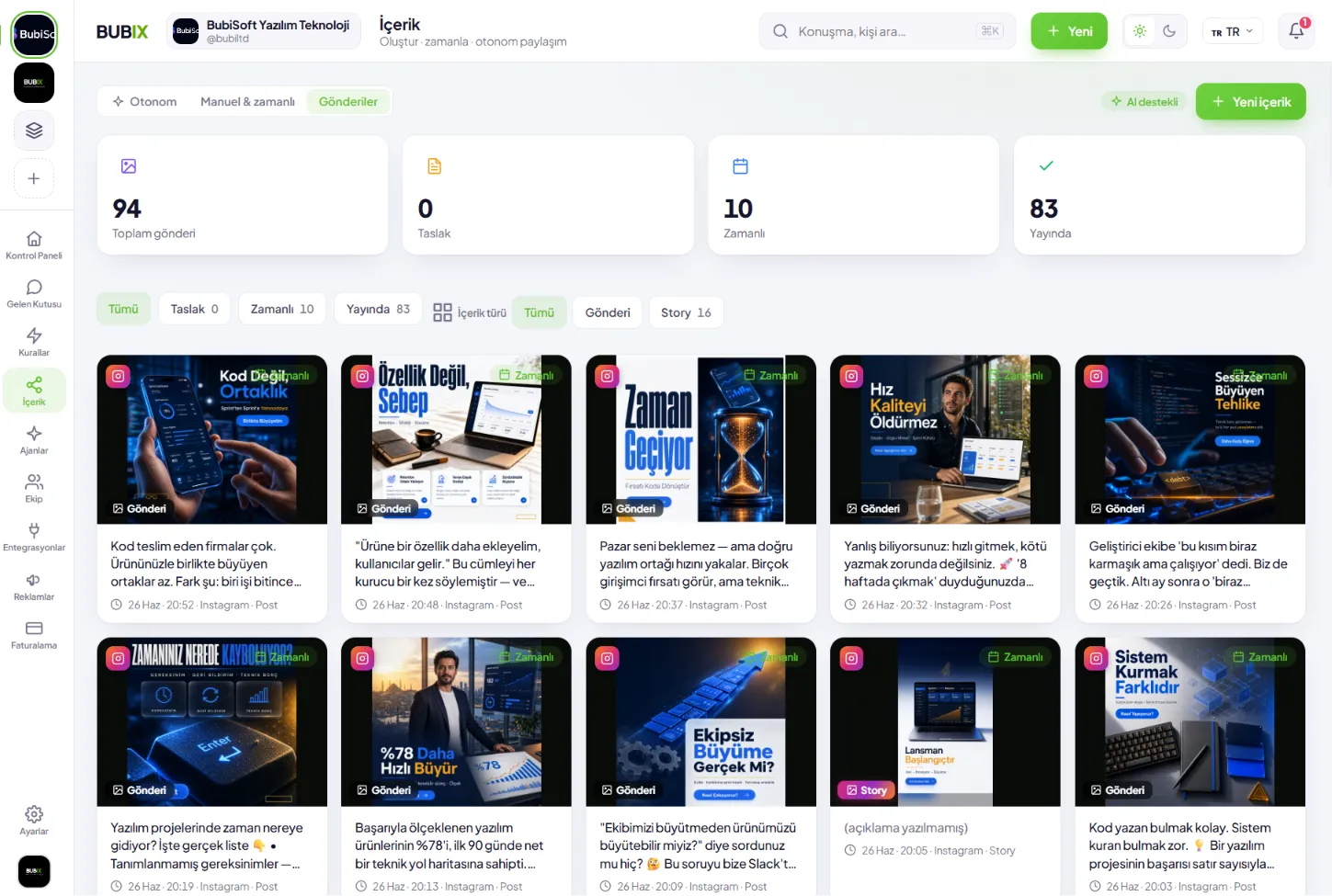 Set your modes and watch posts flow from draft to published — all from one real panel.